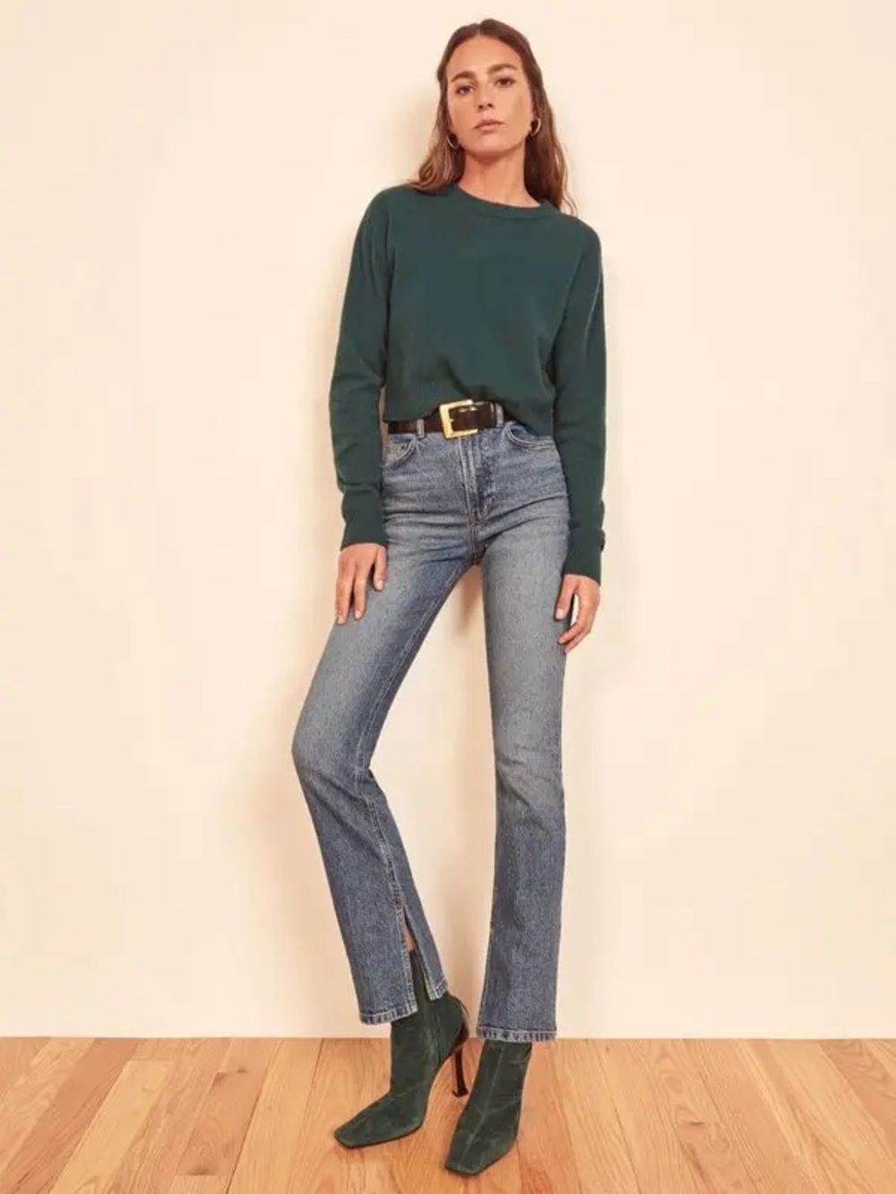 Reformation Peyton slit hem high rise bootcut Palermo wash jeans